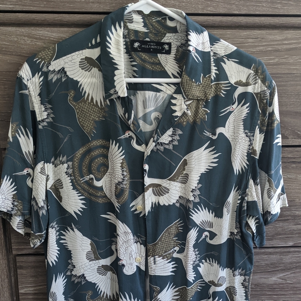 All Saints tsuru tsuru SS camp collar shirt
